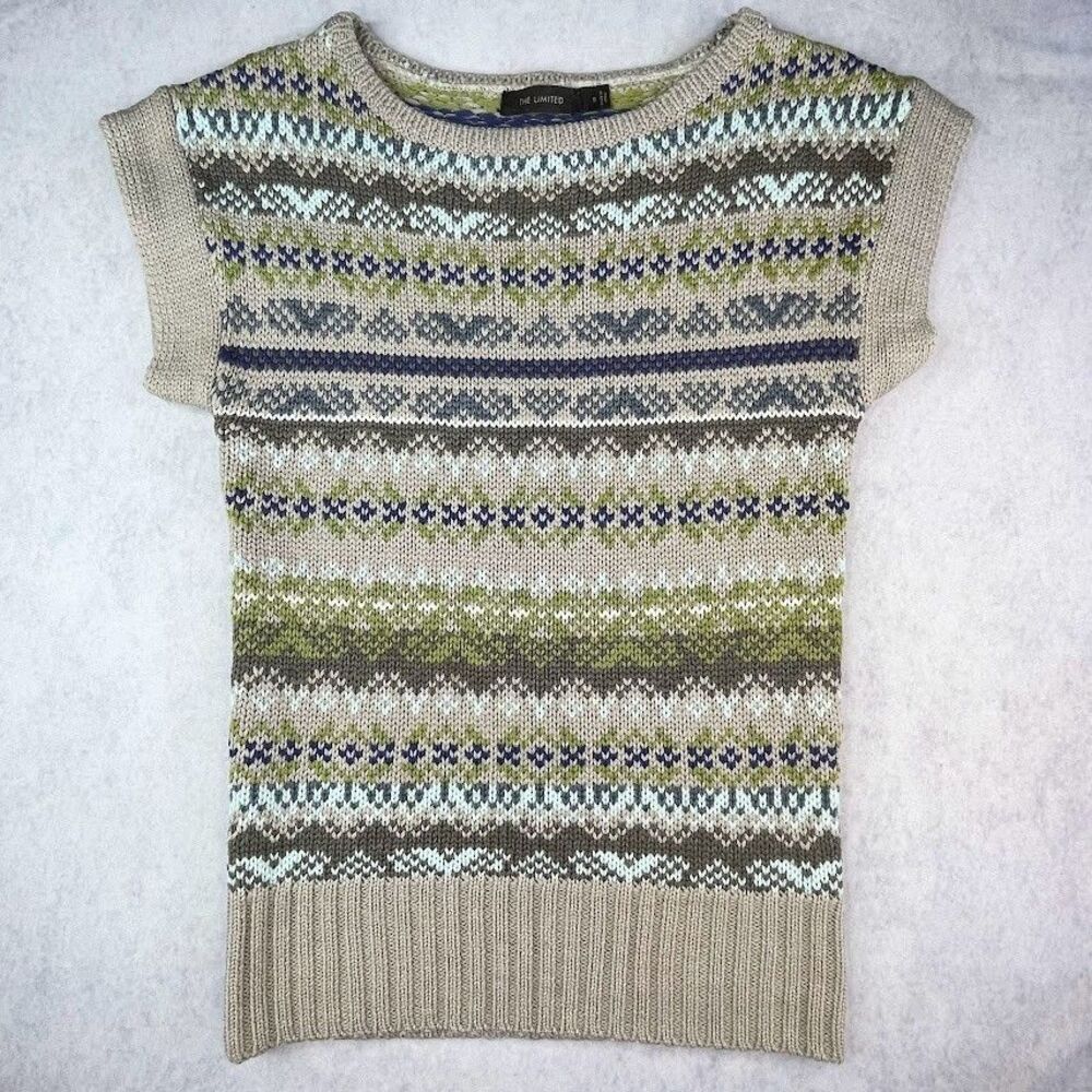The Limited Wool Sweater Womens Small Earthy Beige Multi Cap Sleeve Pullover